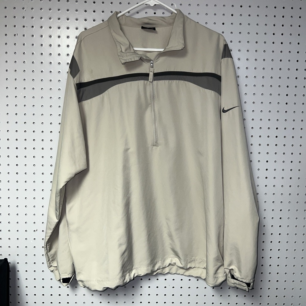 Men's Nike Golf  Lg Sleeve 1/4 Zip Tour Performance Therma-Fit Pullover Beige XL